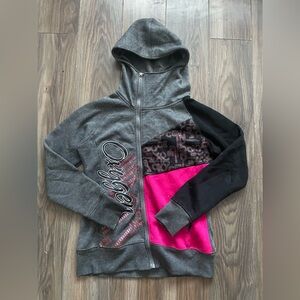Women's Gray and Pink Hooded Vest